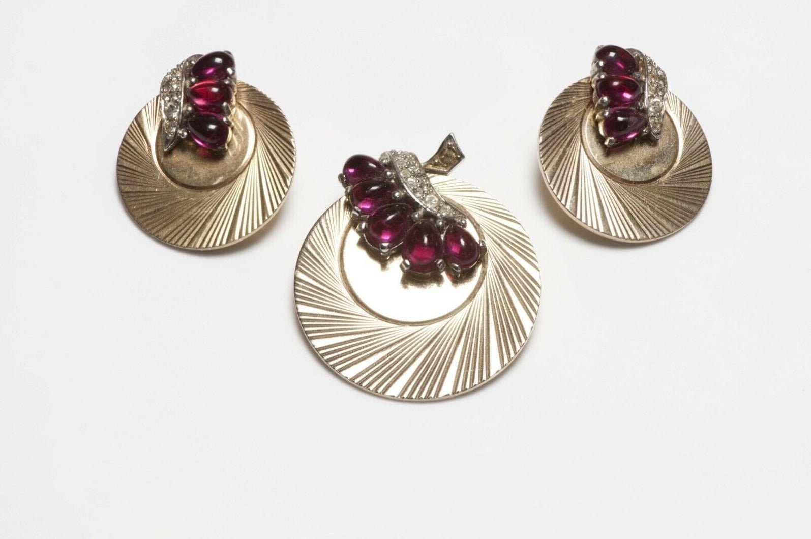 Marcel Boucher Red Cabochon Glass Crystal Brooch Earrings Set