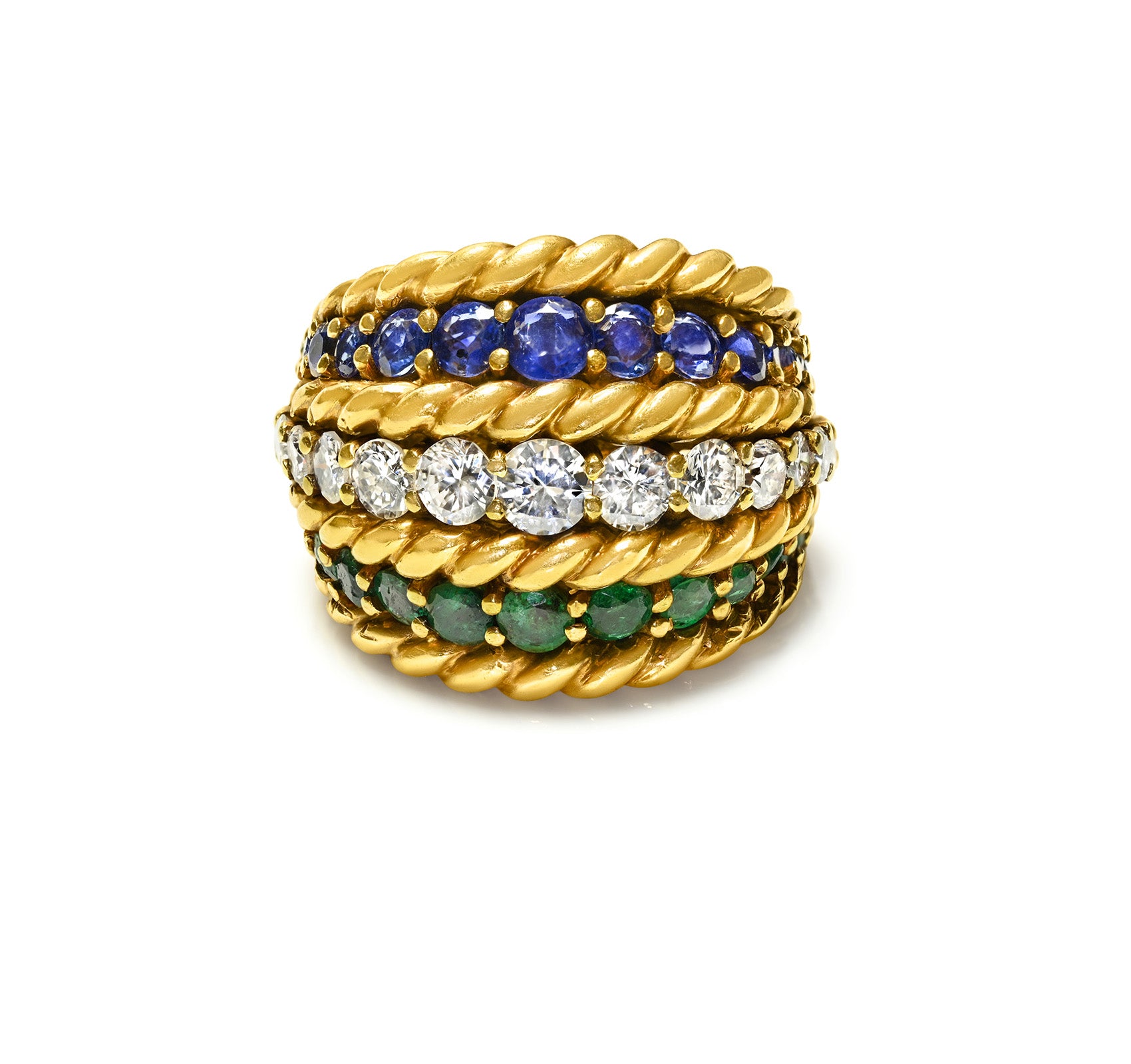 Marchal 18K Gold Diamond Emerald Sapphire Ring