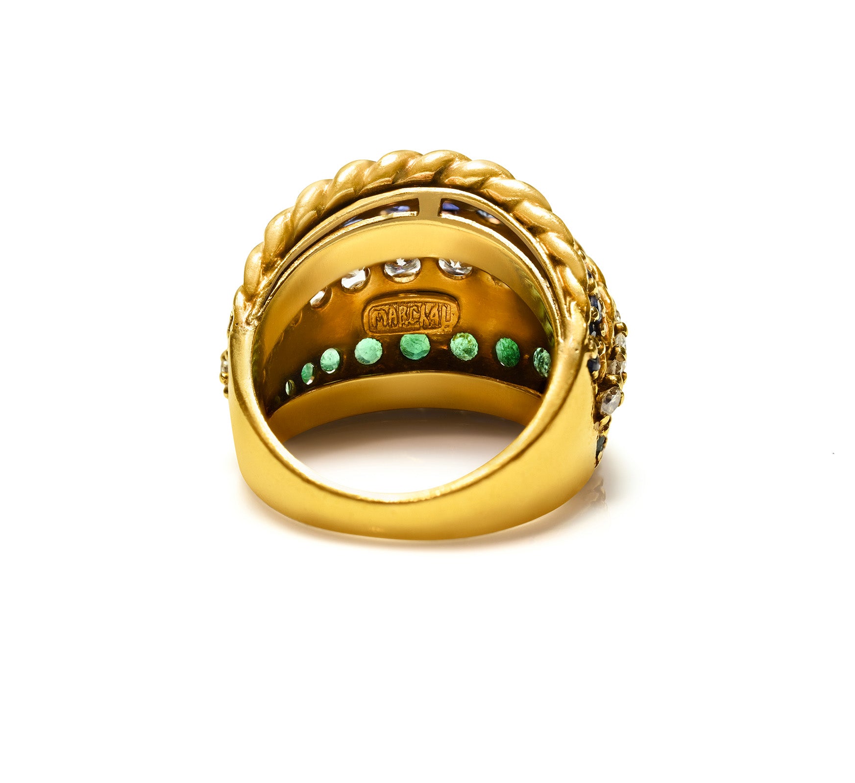 Marchal 18K Yellow Gold Diamond Emerald Sapphire Ring