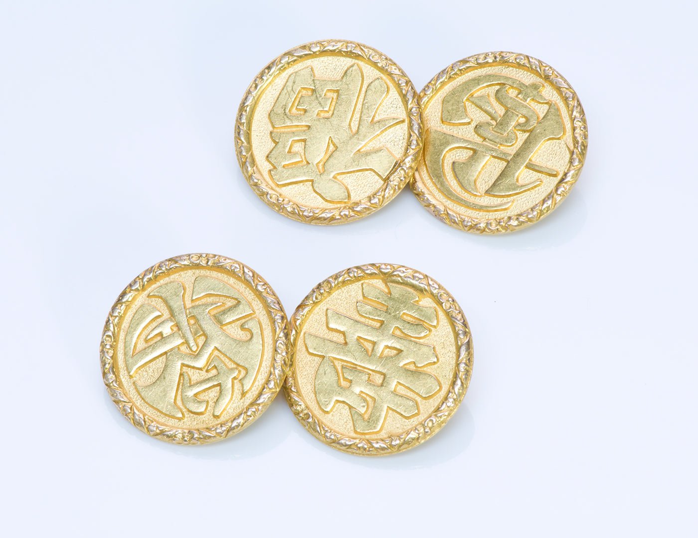 Marcus Co. Antique Gold Chinese Characters Cufflinks