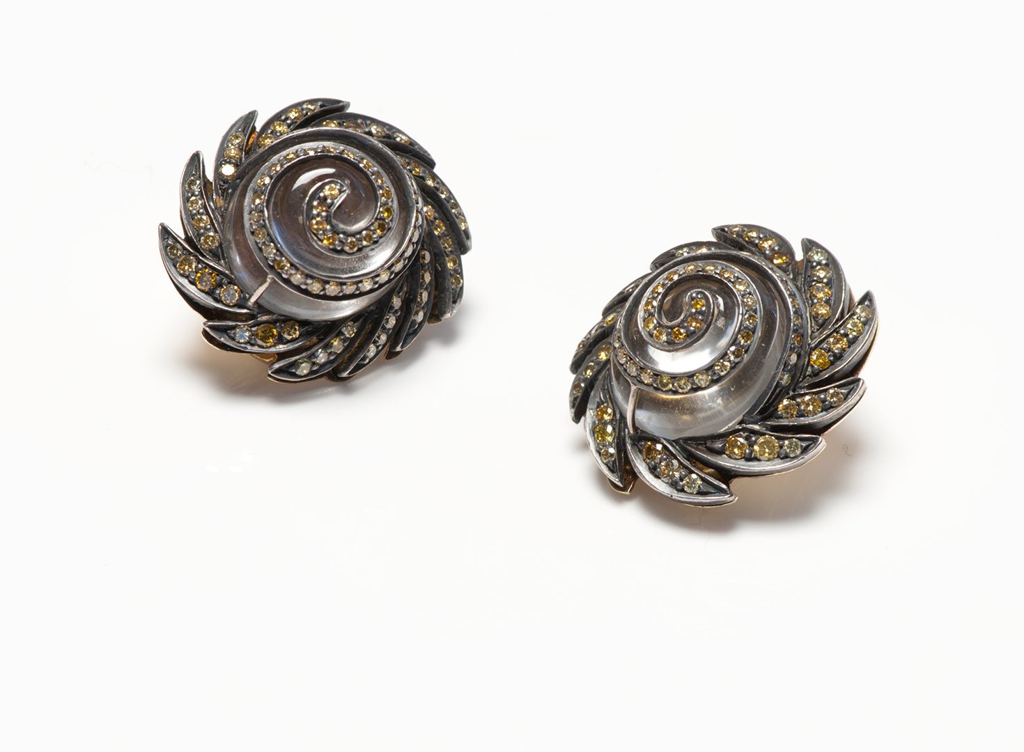 Marilyn Cooperman Fancy Colored Diamond & Crystal 18K Gold Silver Earrings