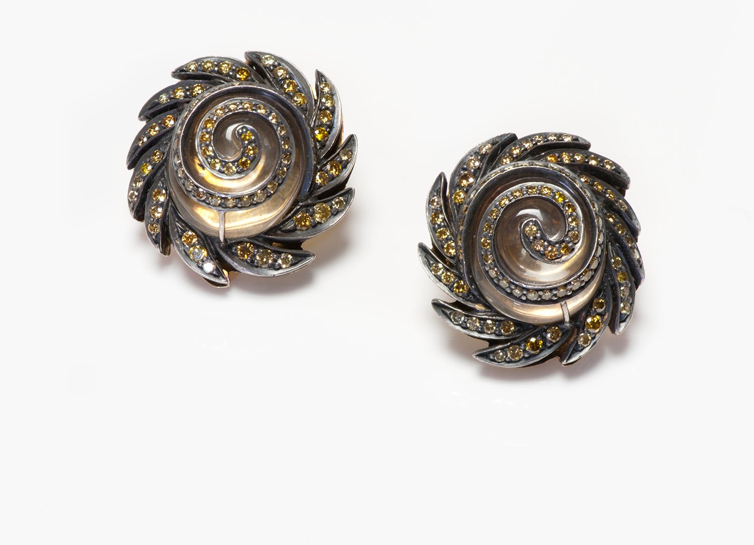 Marilyn Cooperman Fancy Colored Diamond & Crystal 18K Gold Silver Earrings