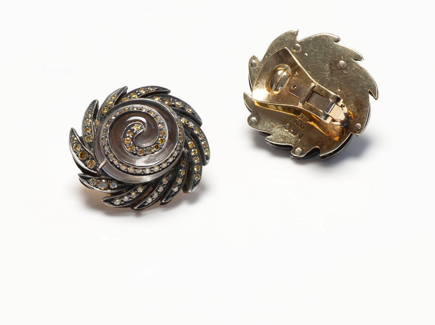 Marilyn Cooperman Fancy Colored Diamond & Crystal 18K Gold Silver Earrings