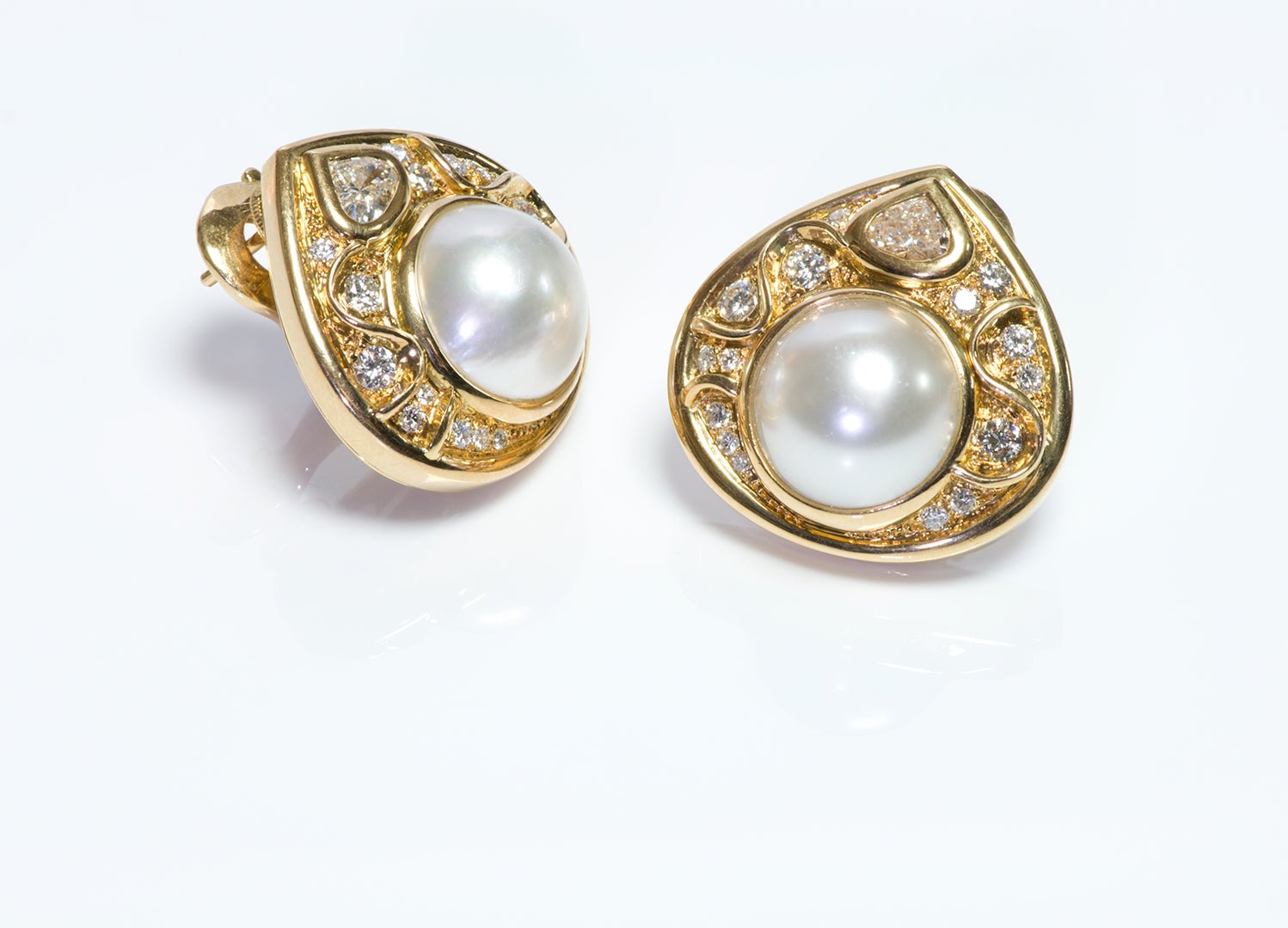 Marina B. France 18K Gold Pearl & Diamond Earrings