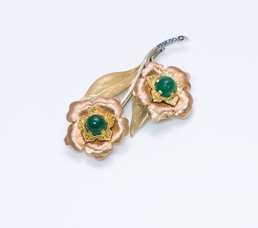 Mario Buccellati Emerald Gold Flower Brooch