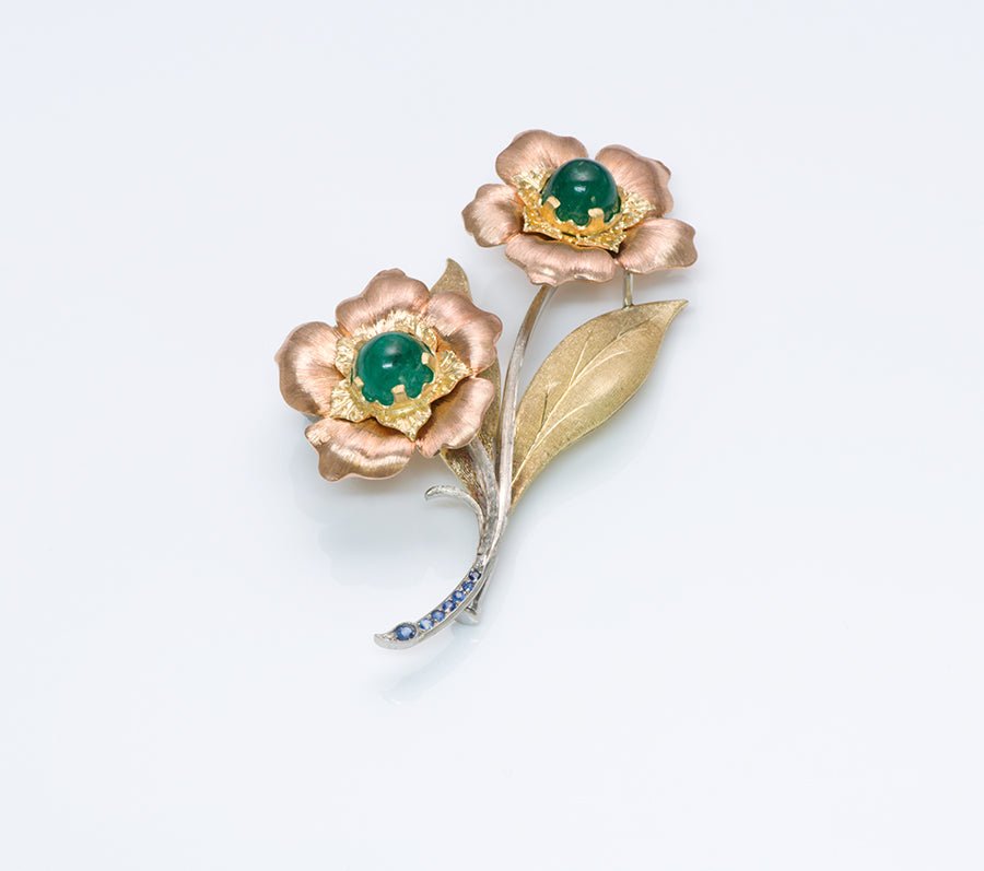 Mario Buccellati Emerald Gold Flower Brooch