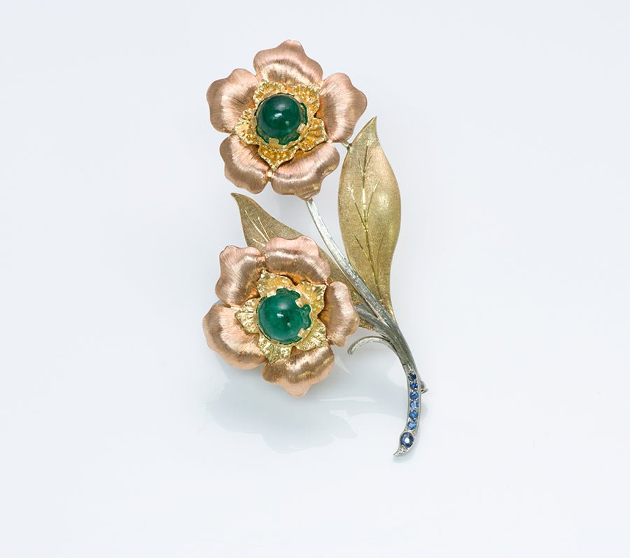 Mario Buccellati Emerald Gold Flower Brooch
