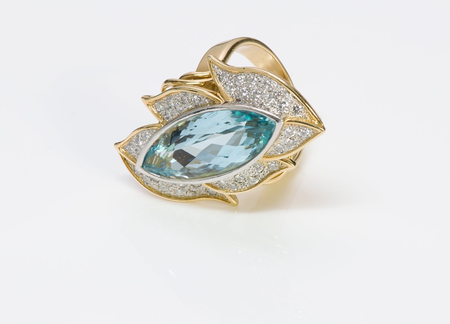 Marquise Aquamarine 18K Gold Diamond Ring