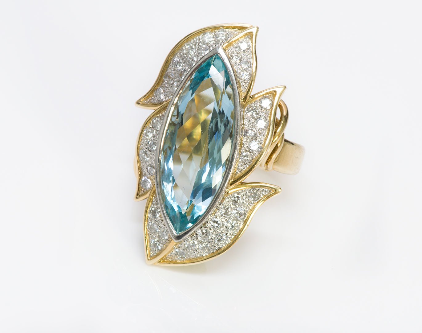 Marquise Aquamarine 18K Gold Diamond Ring