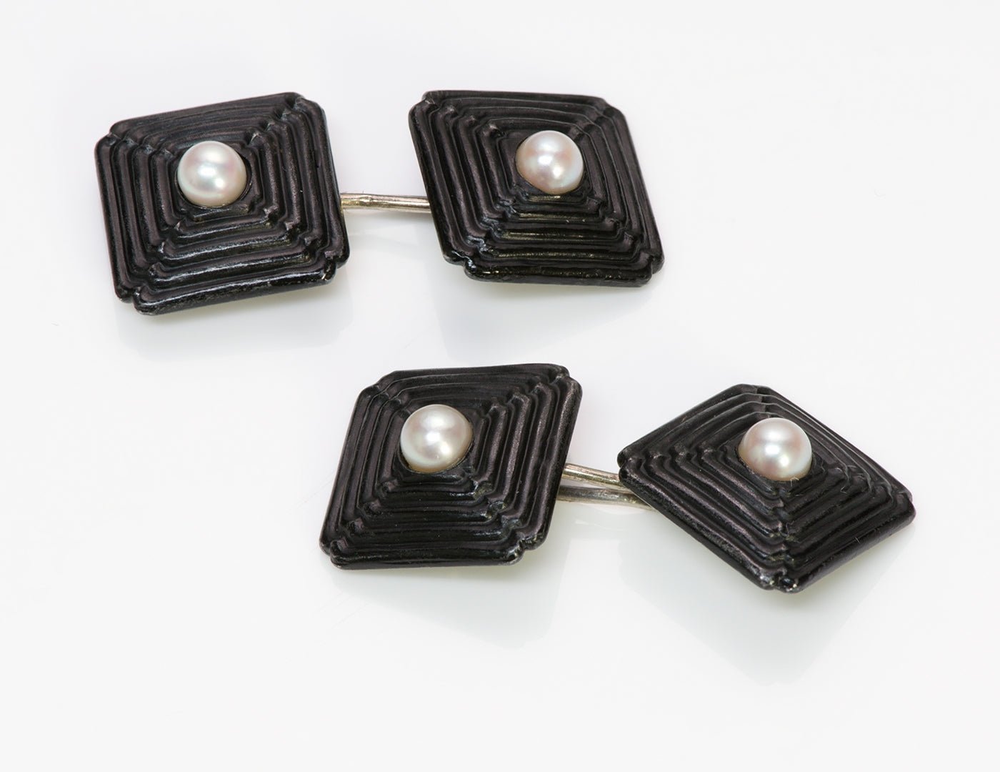 Marsh & Co. Art Deco Steel Gold Pearl Cufflinks