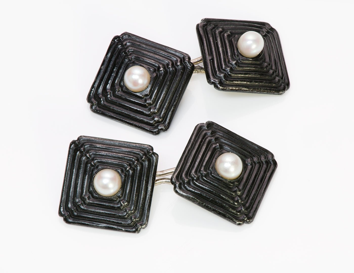 Marsh & Co. Art Deco Steel Gold Pearl Cufflinks