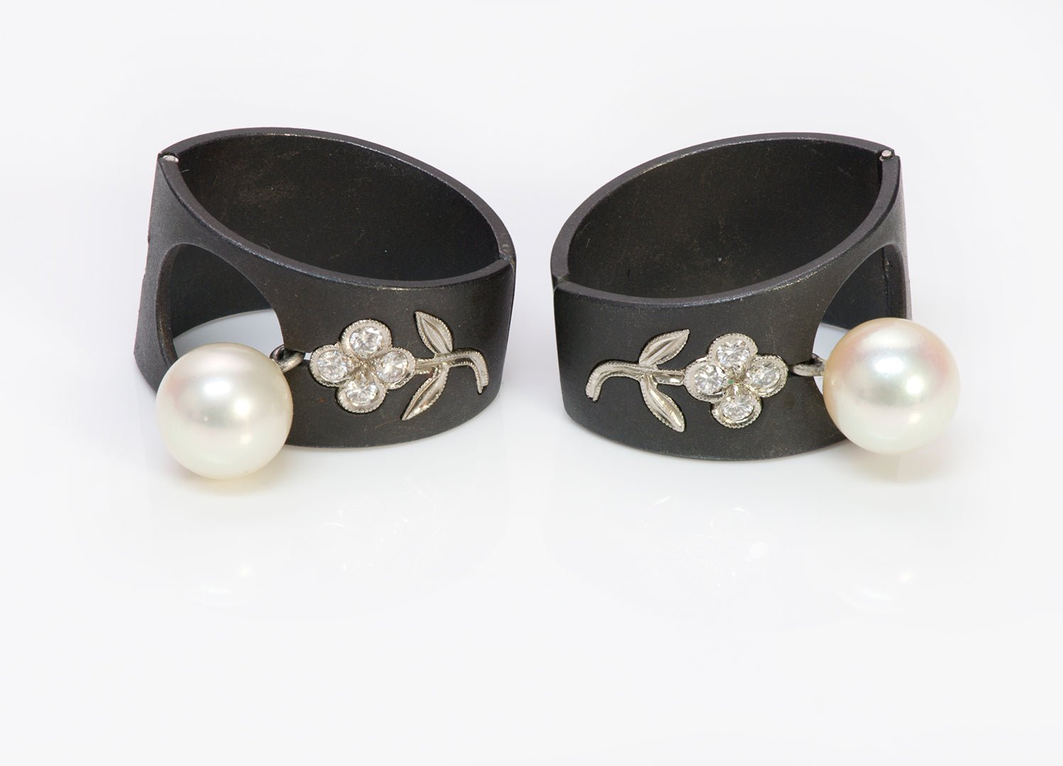 Marsh & Co. Steel Diamond Pearl Gold Earrings