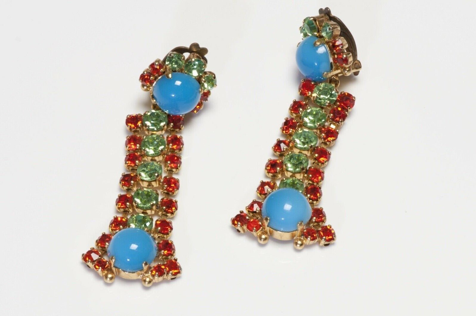 Max Muller Kaufbeuren 1960’s Blue Orange Crystal Collar Necklace Earrings Set