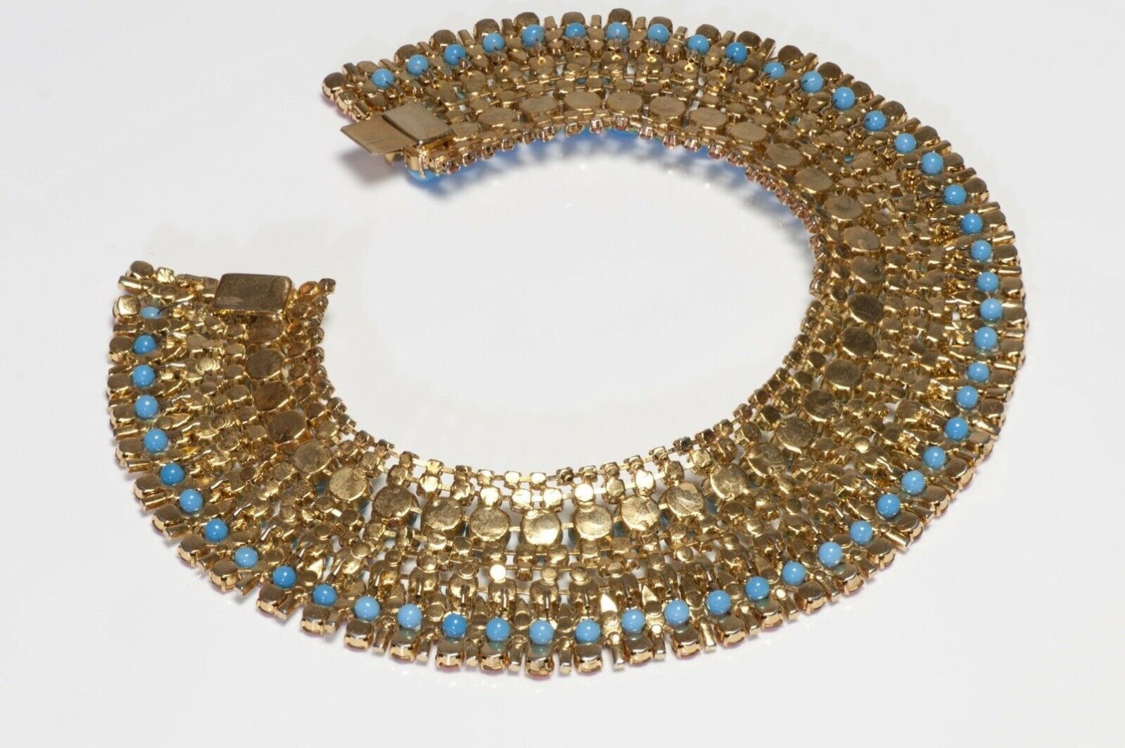 Max Muller Kaufbeuren 1960’s Blue Orange Crystal Collar Necklace Earrings Set