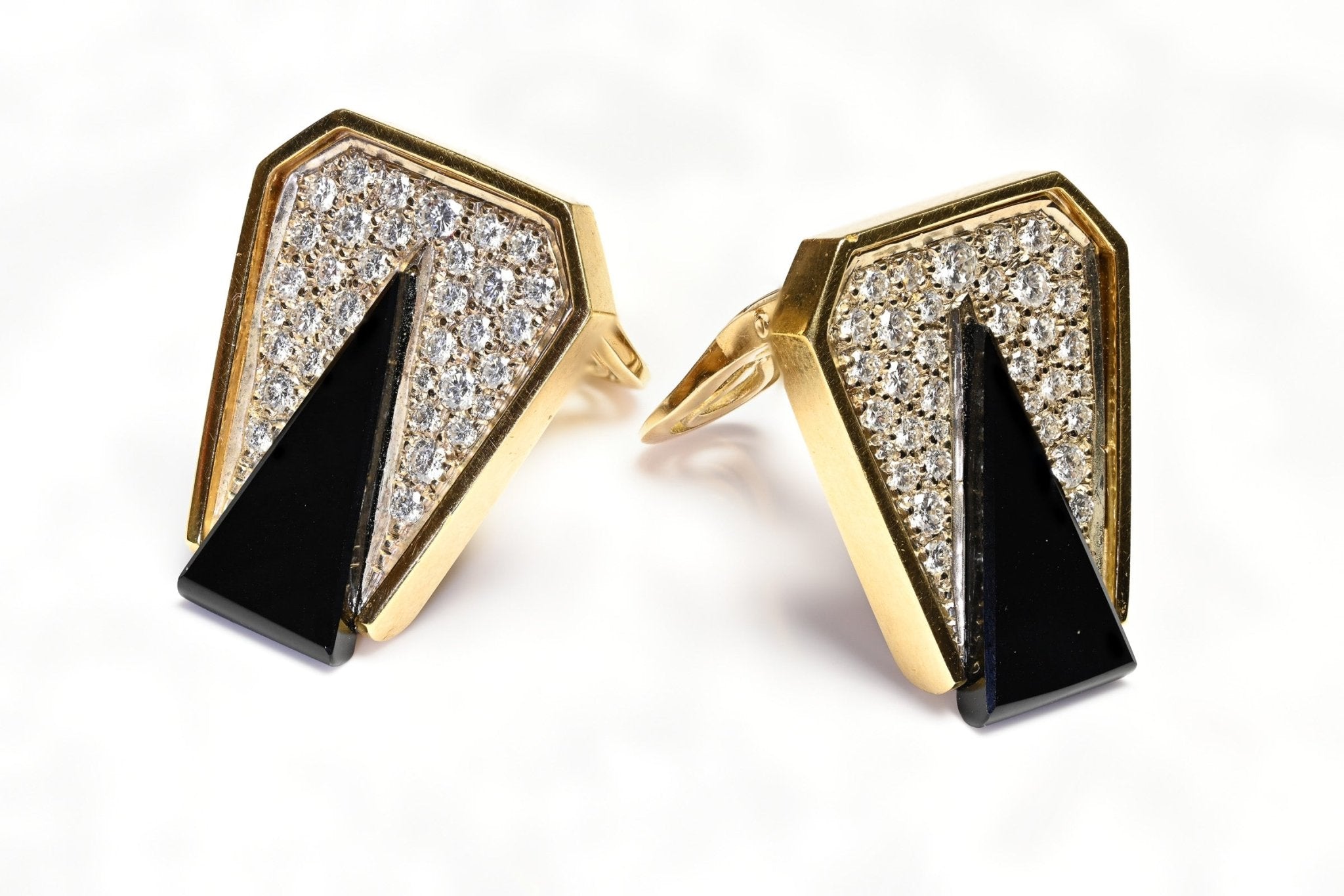 Mayors 18K Yellow Gold Diamond Onyx Earrings