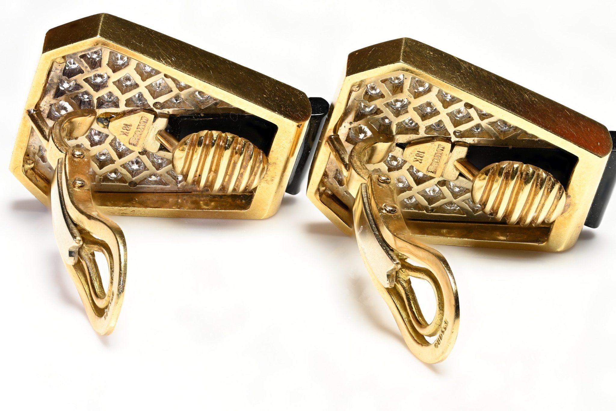 Mayors 18K Yellow Gold Diamond Onyx Earrings