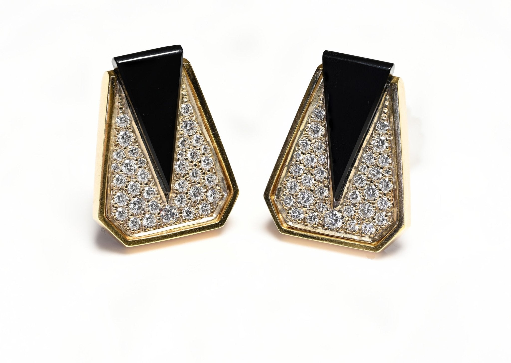 Mayors 18K Yellow Gold Diamond Onyx Earrings