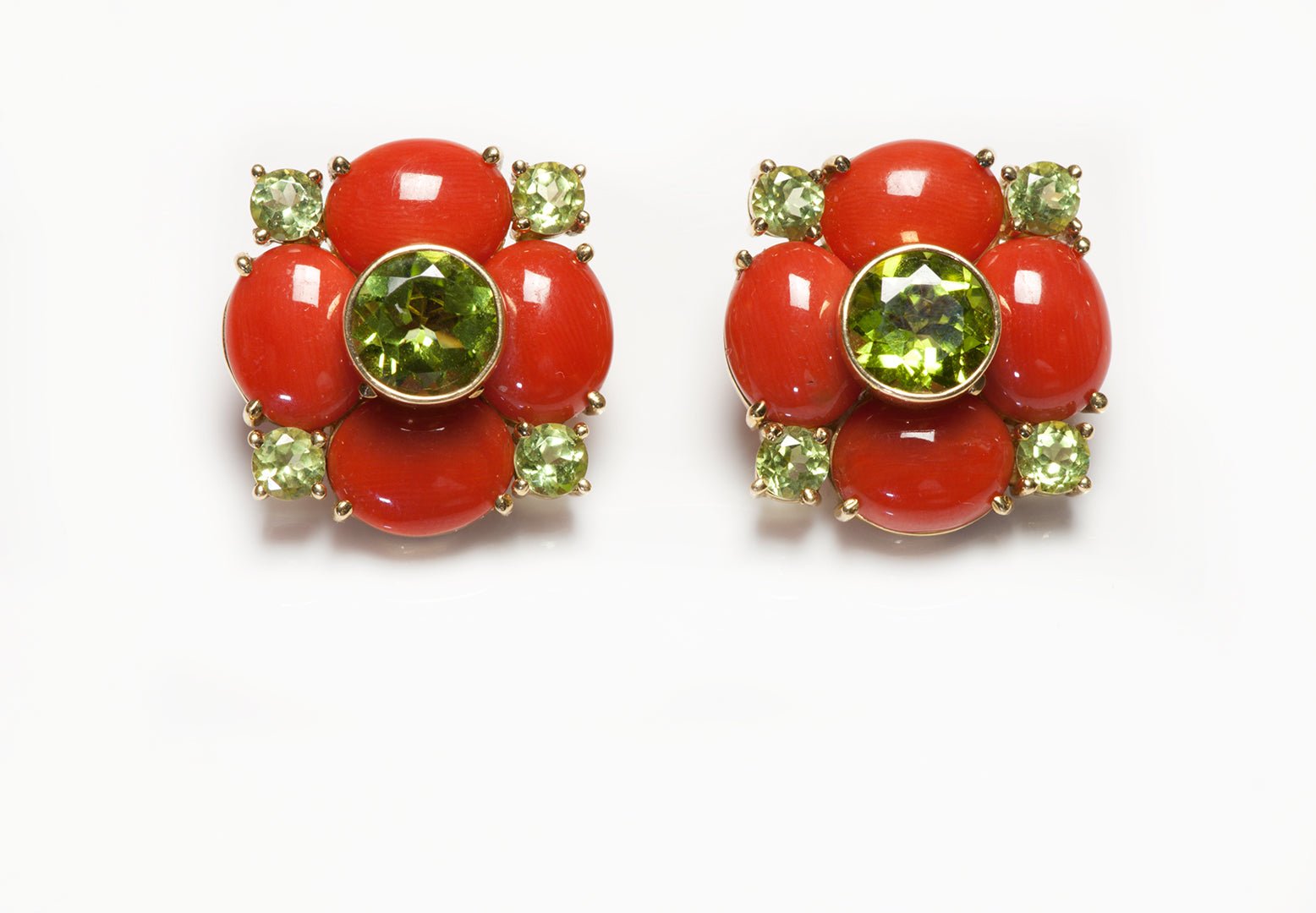 Maz 18K Gold Coral & Peridot Earrings