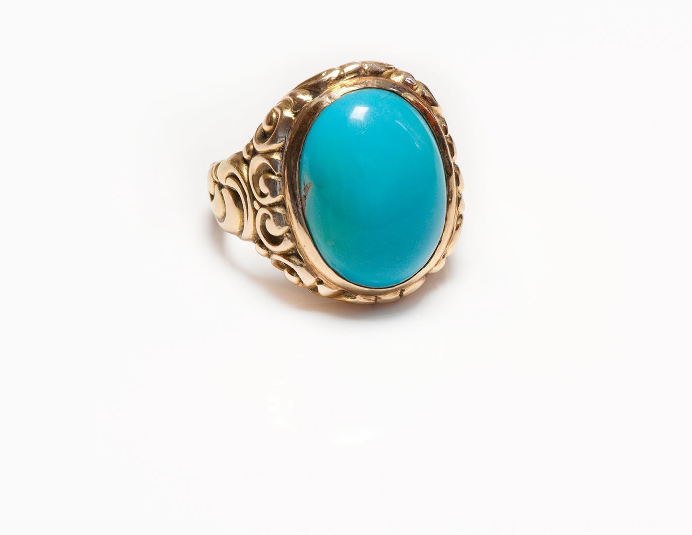 Men's Antique Carved Yellow Gold Turquoise Ring