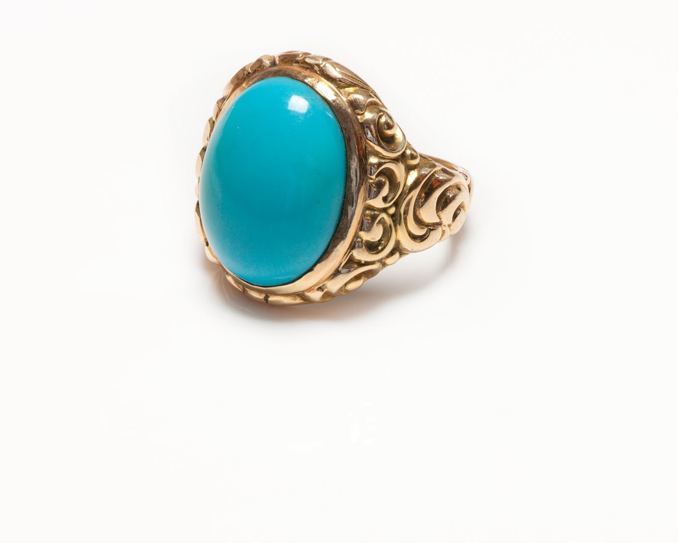 Men's Antique Carved Yellow Gold Turquoise Ring