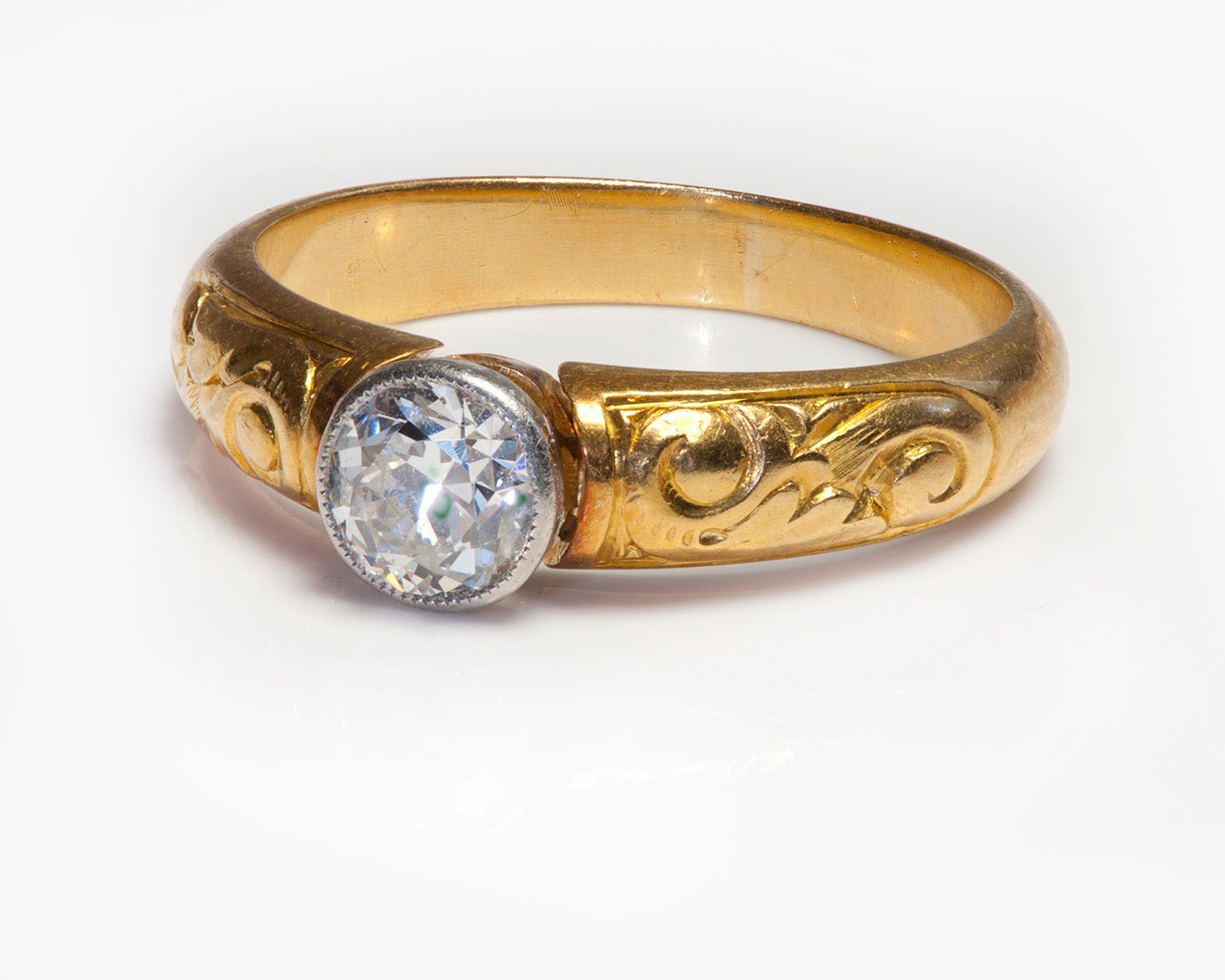 Men's Old Mine Cut Diamond 18K Gold Ring