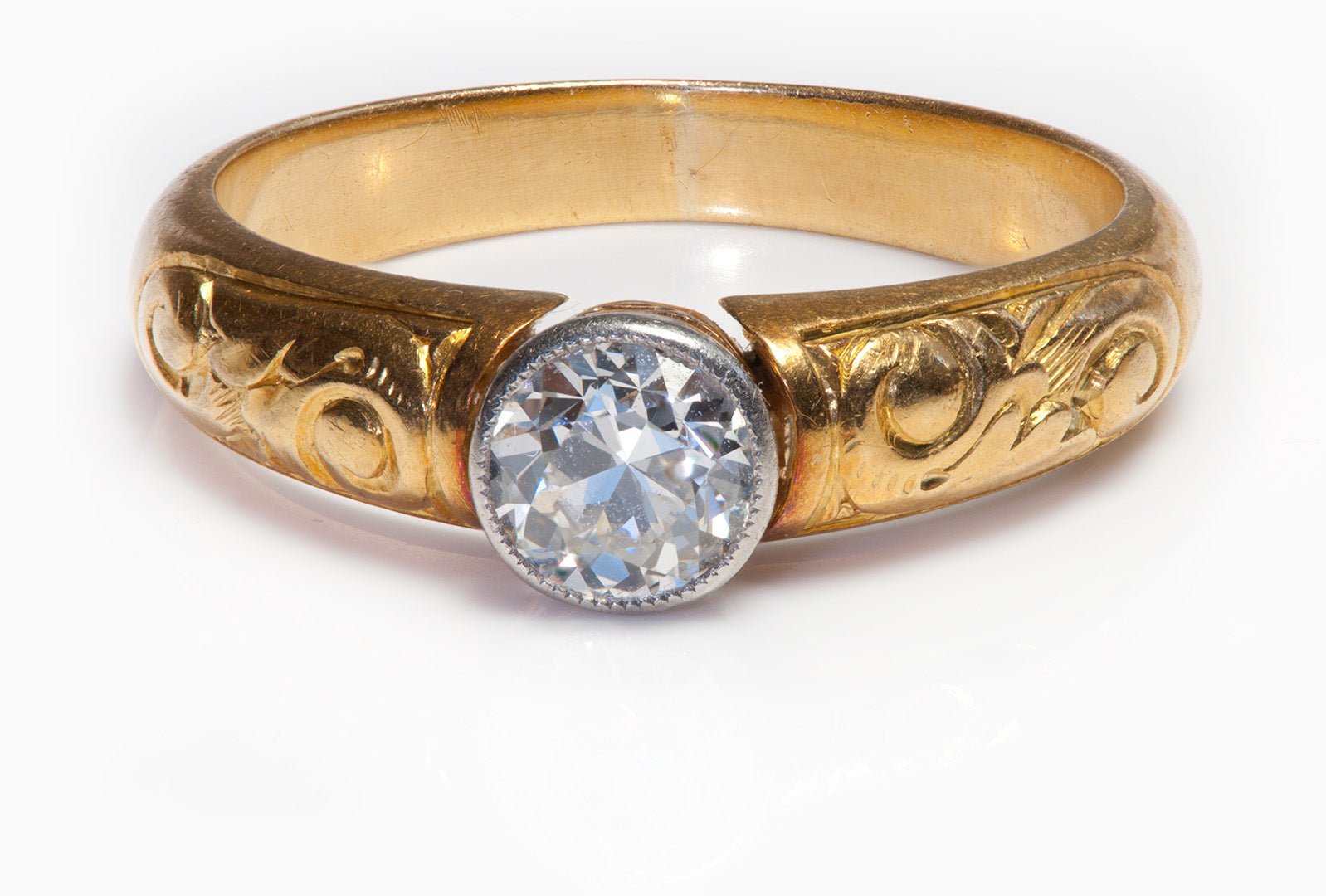 Men's Old Mine Cut Diamond 18K Gold Ring
