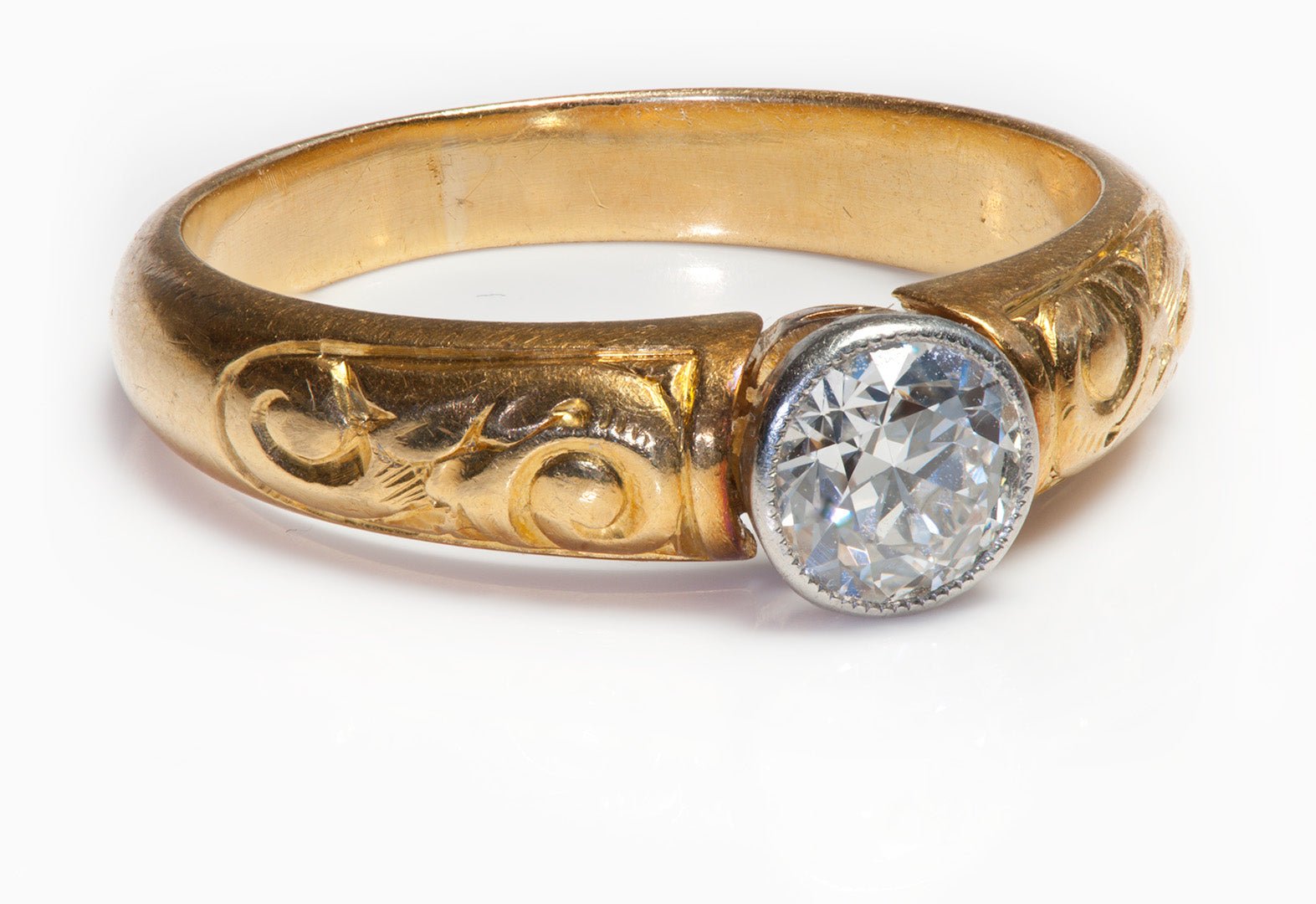 Men's Old Mine Cut Diamond 18K Gold Ring
