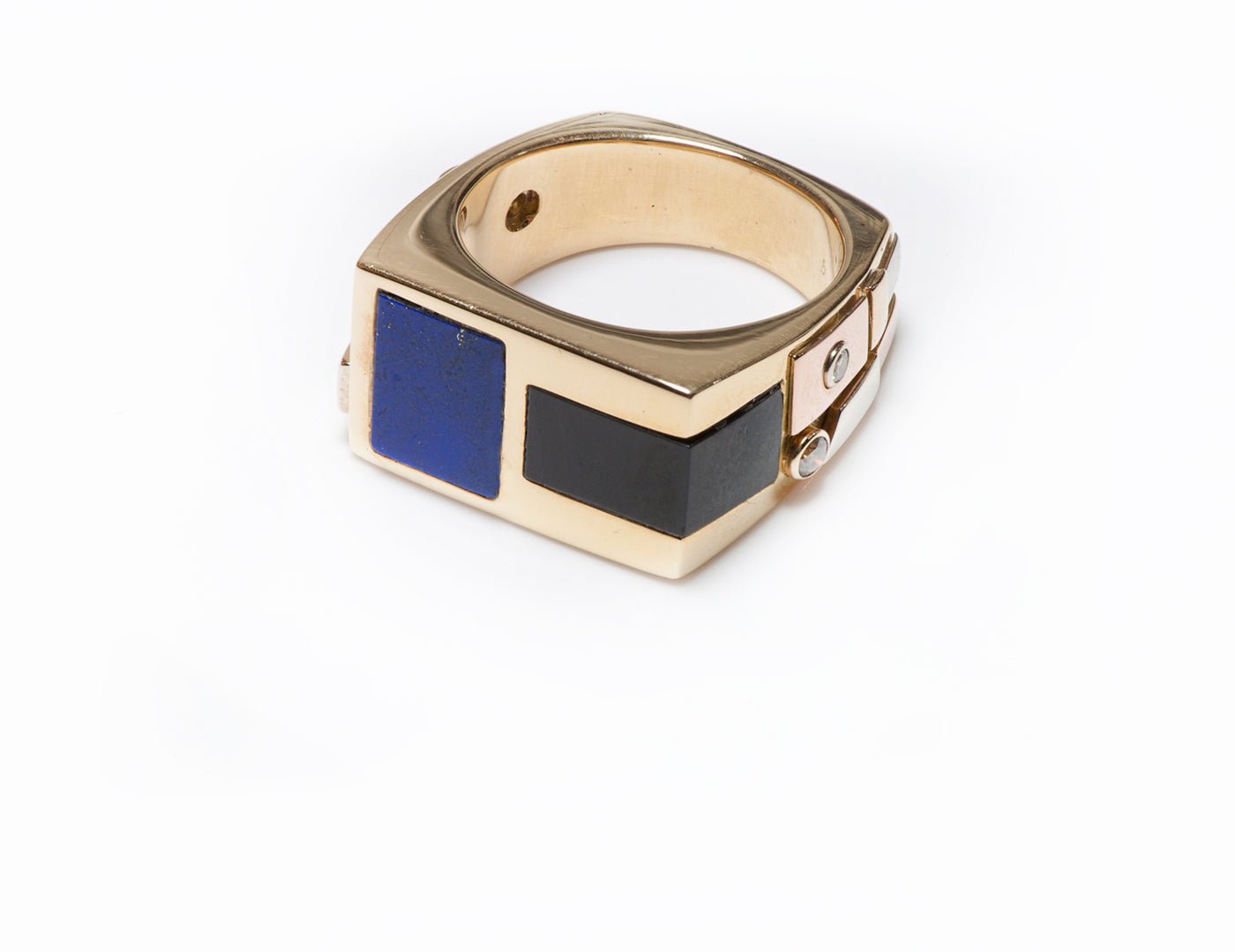 Men's Ring 18K Gold Inlay Lapis Onyx & Diamond