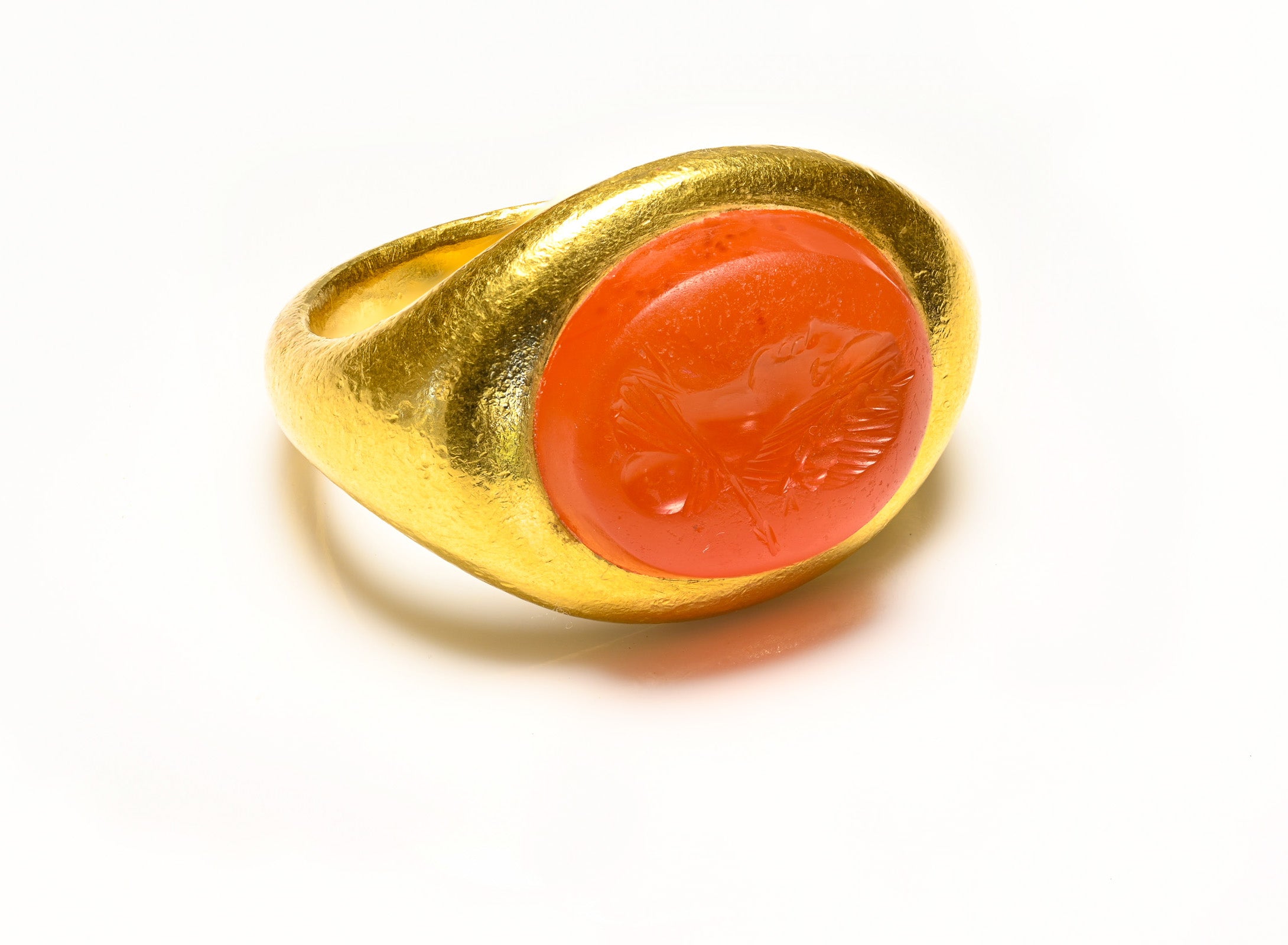 Carnelian Intaglio 24K Gold Men's Ring Roman