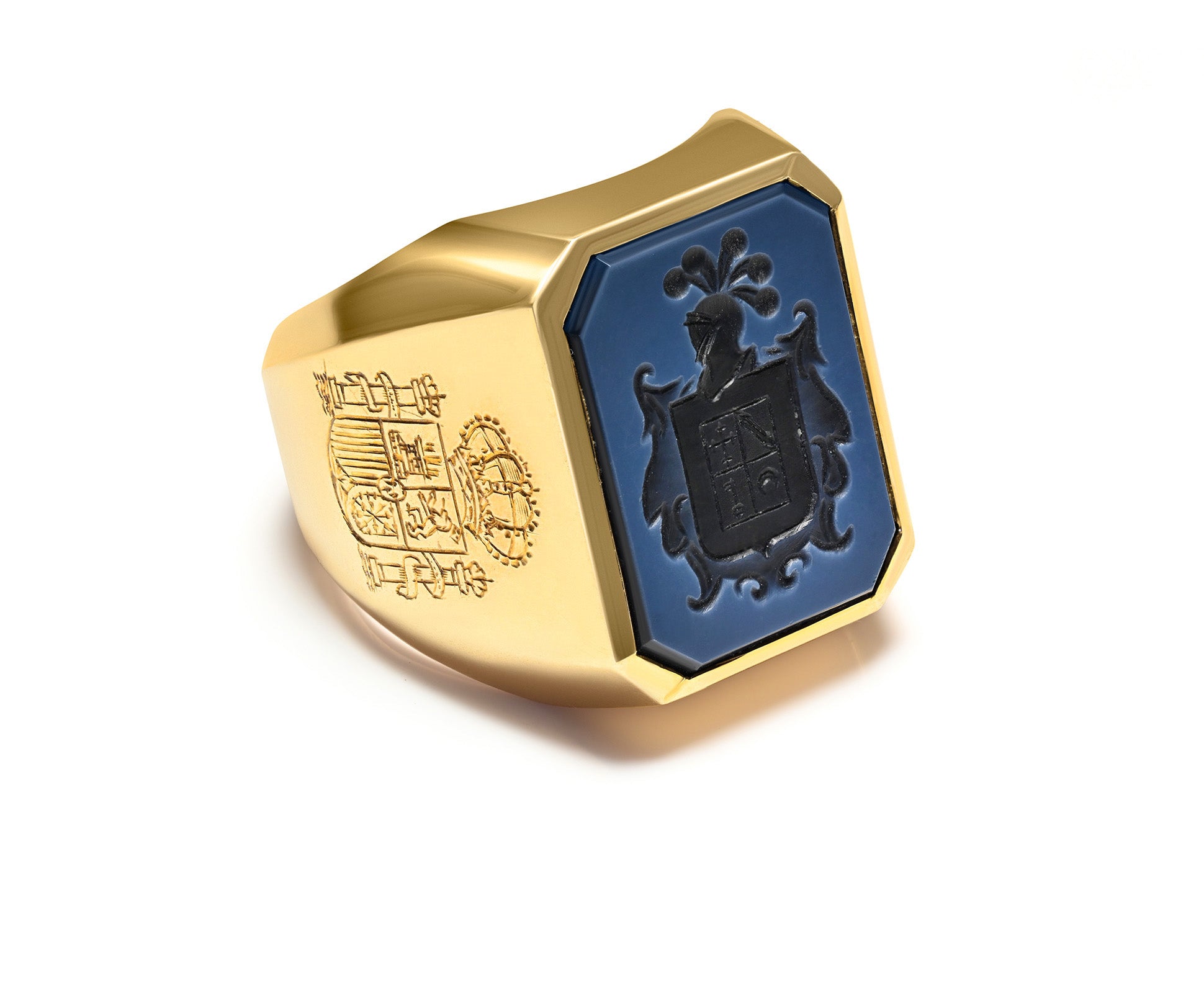 Vintage Gold Agate Intaglio 3 Crest Men's Ring