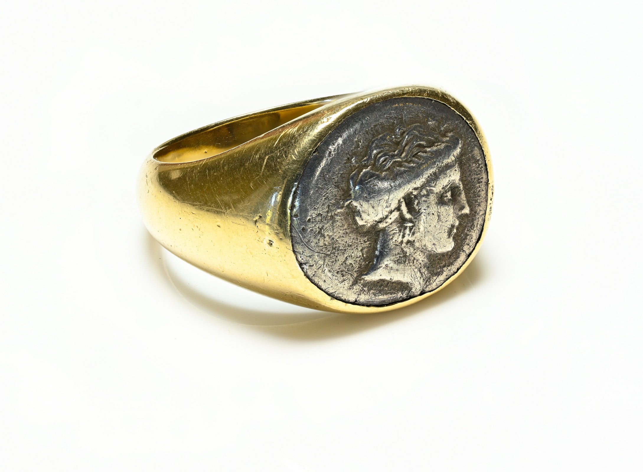 Ancient Silver Coin Gold Men's Ring