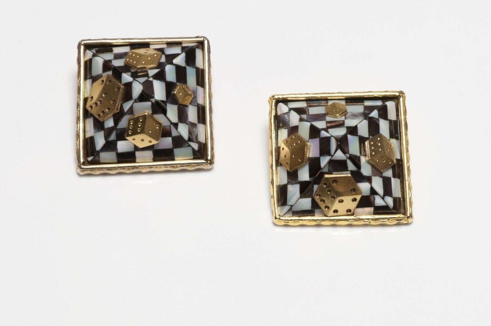 Mercedes Robirosa Black White Mother of Pearl Dice Earrings