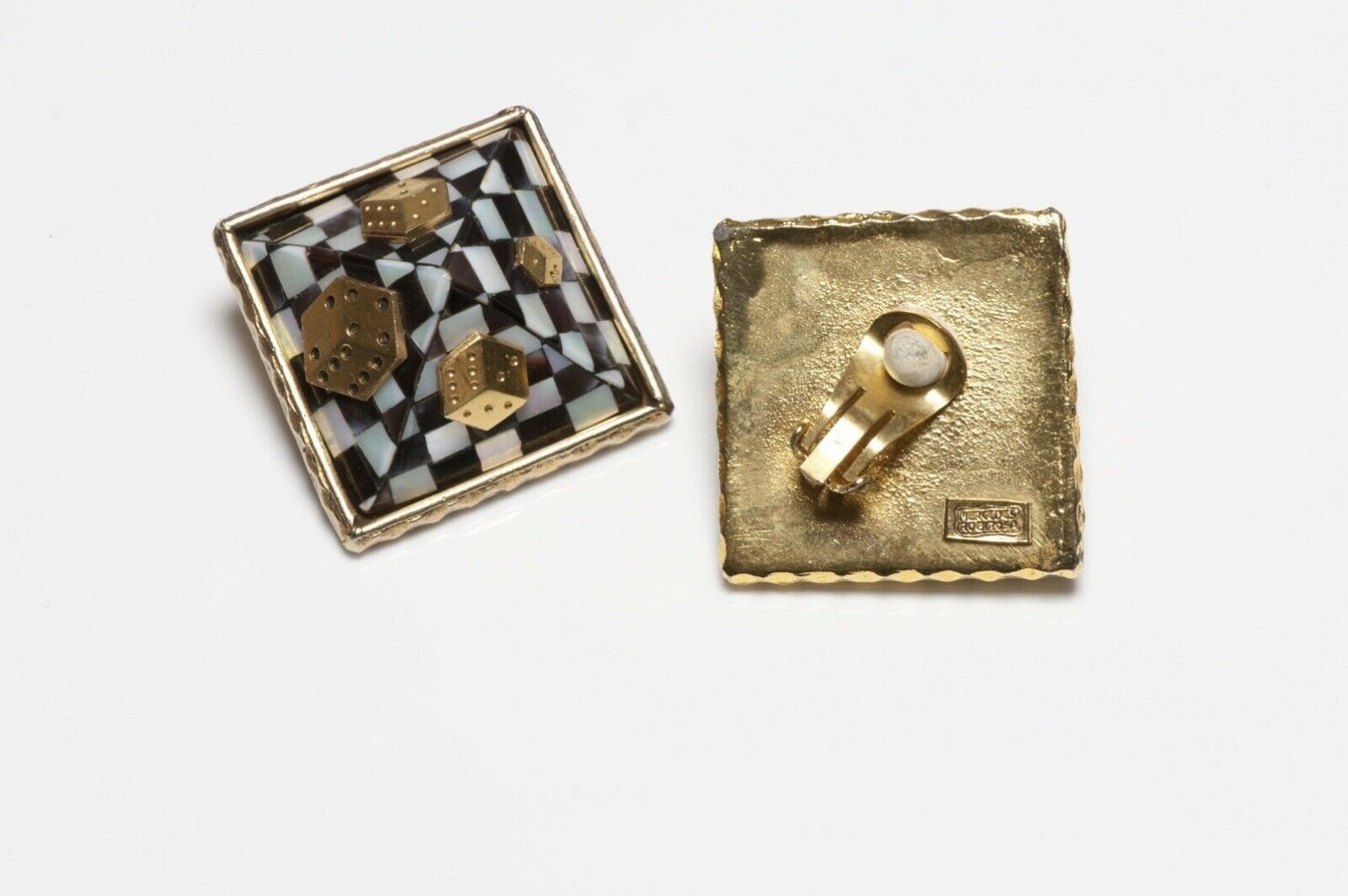 Mercedes Robirosa Black White Mother of Pearl Dice Earrings