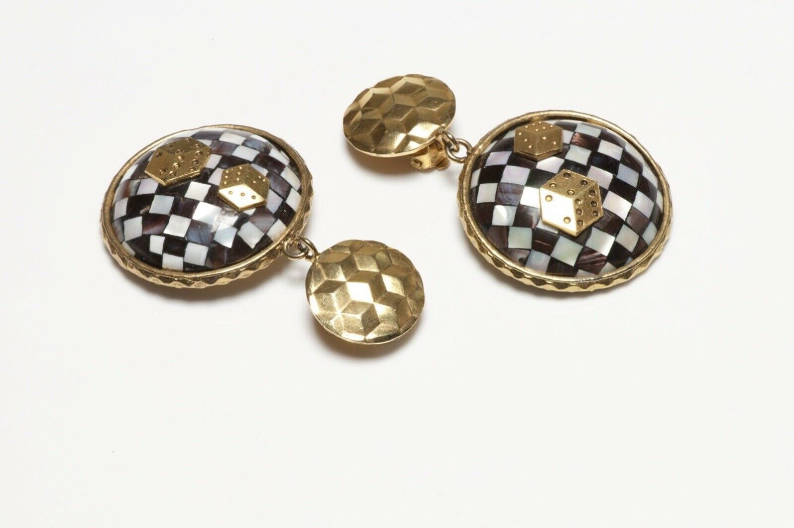 Mercedes Robirosa Long Black White Mother of Pearl Dice Earrings