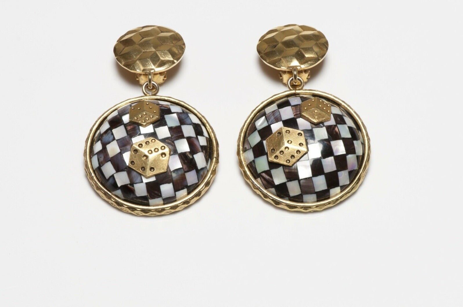 Mercedes Robirosa Long Black White Mother of Pearl Dice Earrings