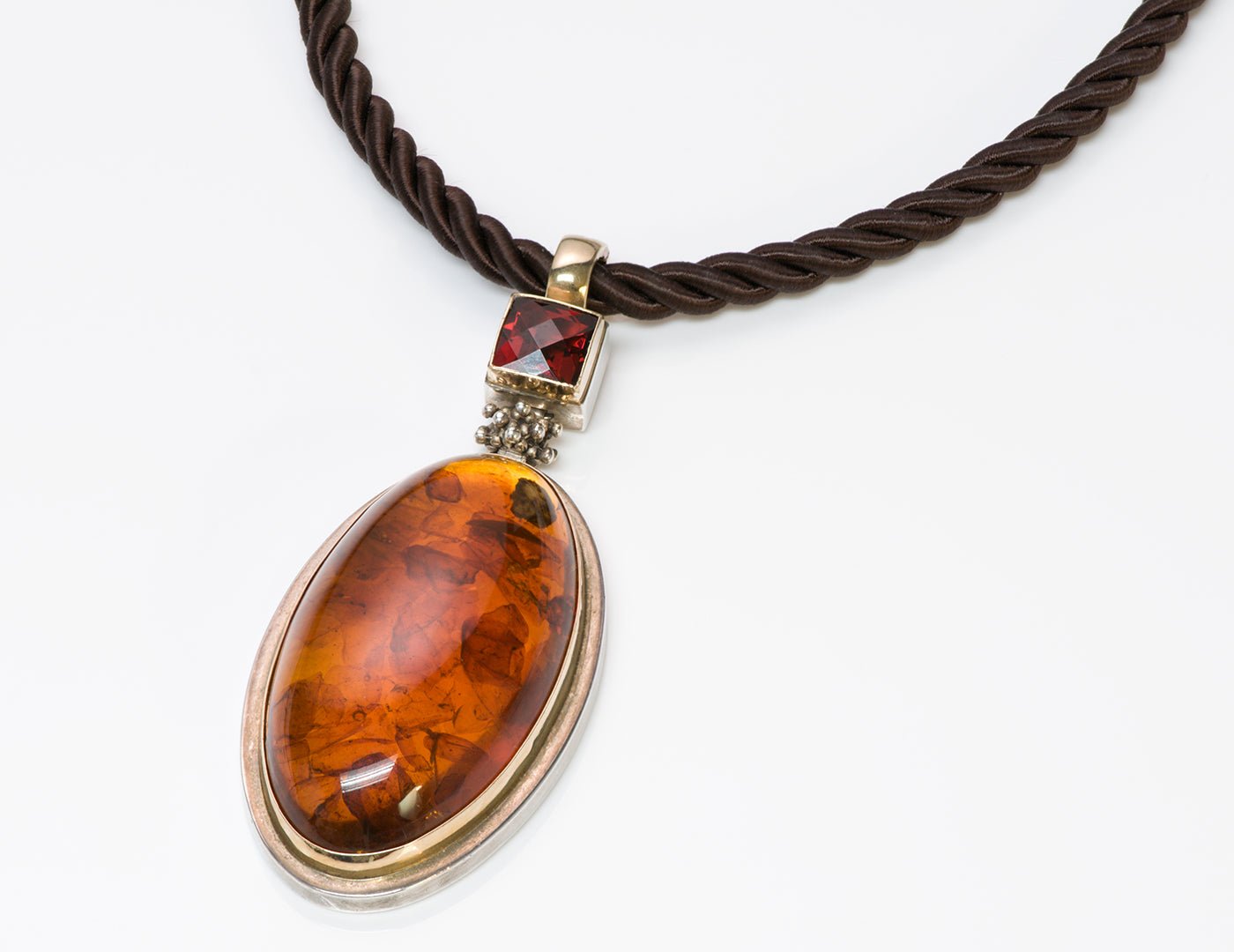 Michael Dawkins Amber 14K Gold Silver Pendant Necklace
