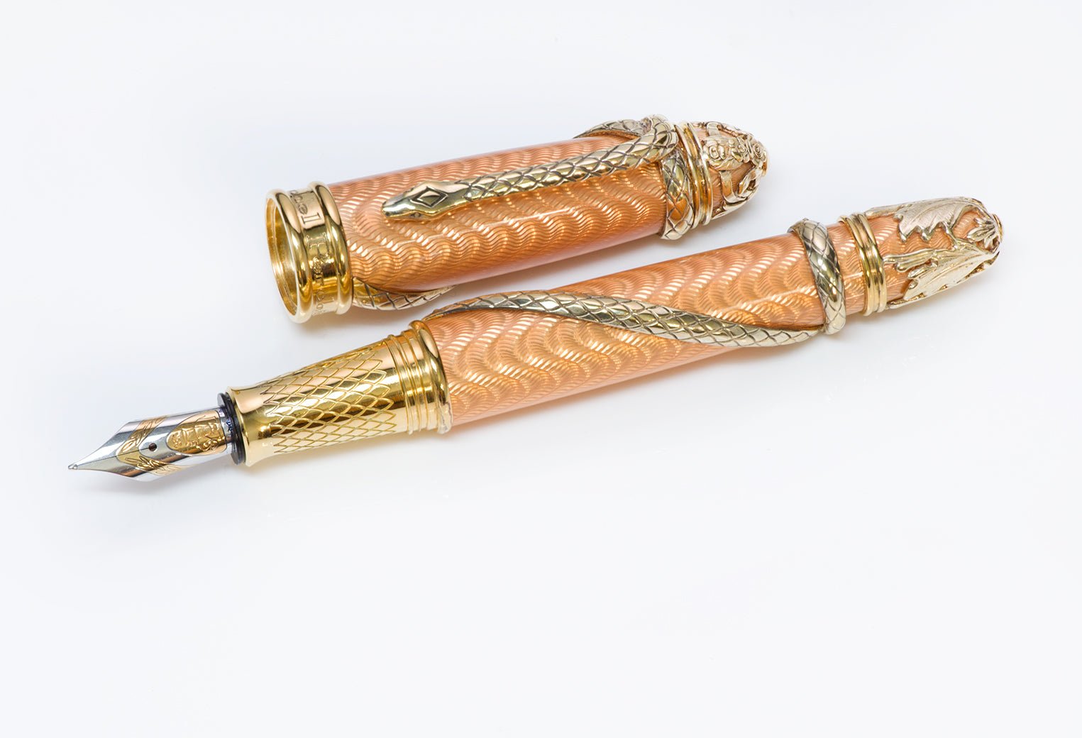 Michel Perchin Guilloche Enamel Sterling Serpent Fountain Pen