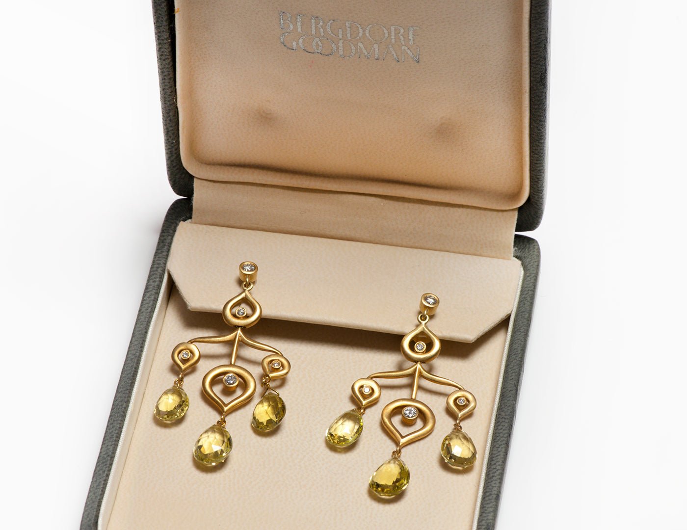 Michele Mitchell 18K Gold Briolette Cut Citrine Diamond Chandelier Earrings