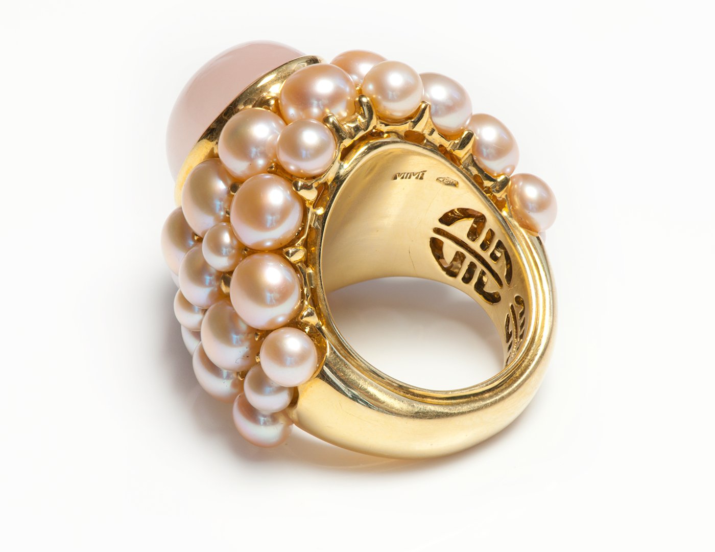 Mimi Milano Rose Quartz Pink Pearl 18K Gold Cocktail Ring