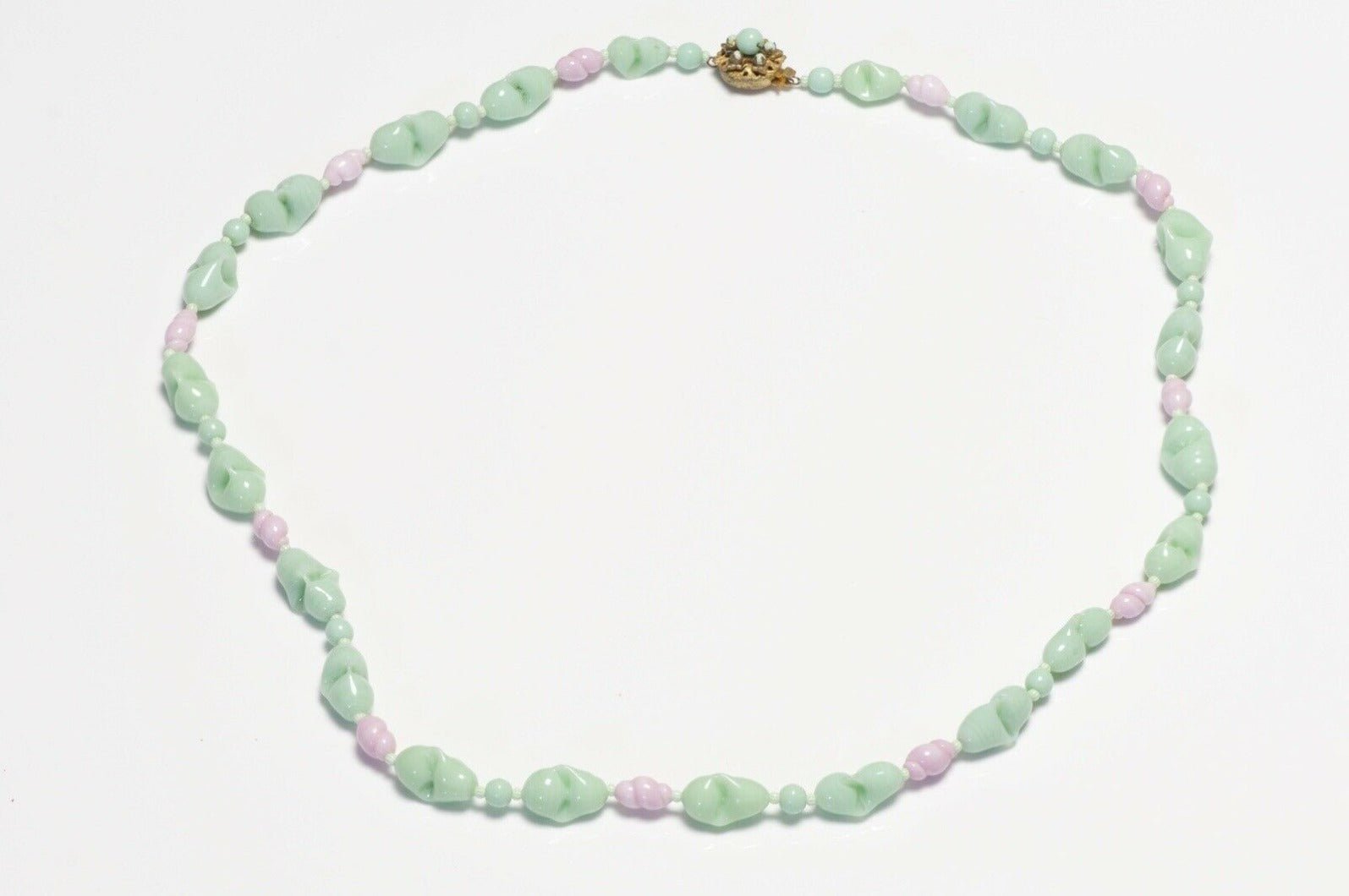Miriam Haskell 1950’s Green Pink Glass Beads Collar Necklace