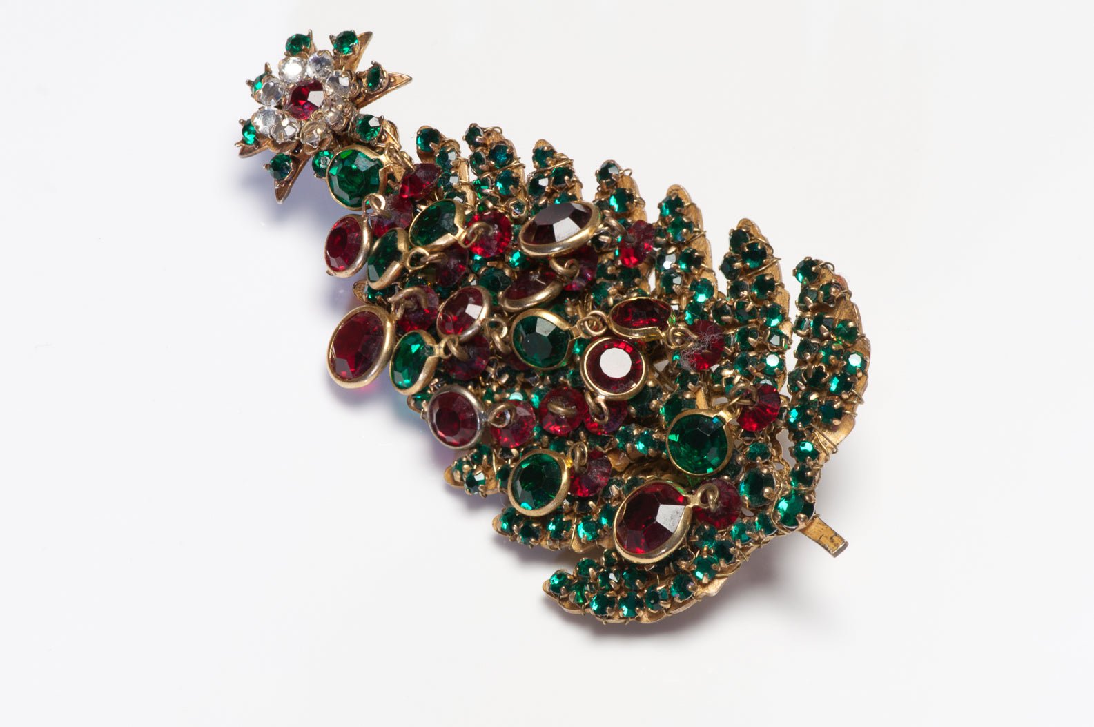 Miriam Haskell 1950’s Green Red Crystal Christmas Tree Brooch
