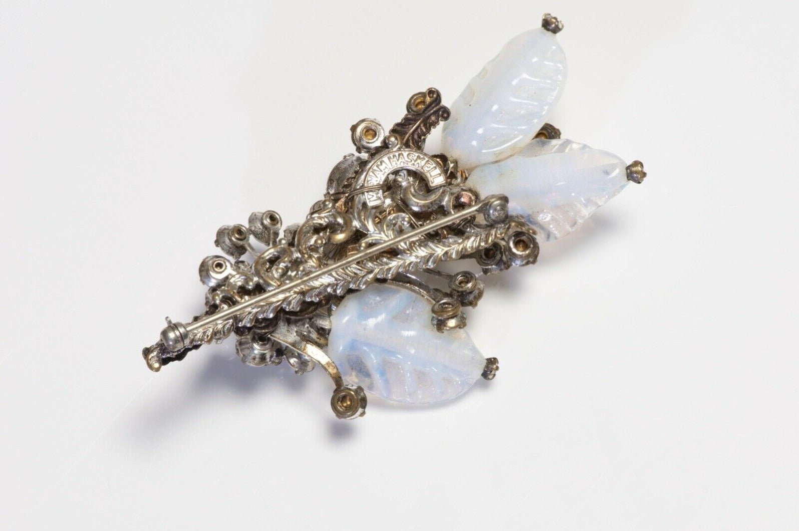 Miriam Haskell 1950’s Opaline Poured Glass Crystal Flower Leaf Brooch