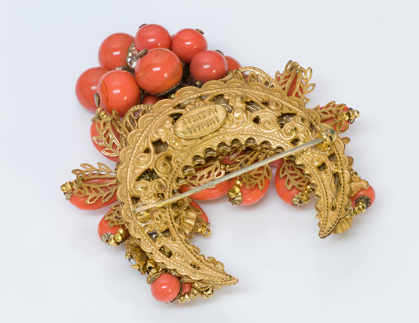 Miriam Haskell Faux Coral Glass Brooch Earrings