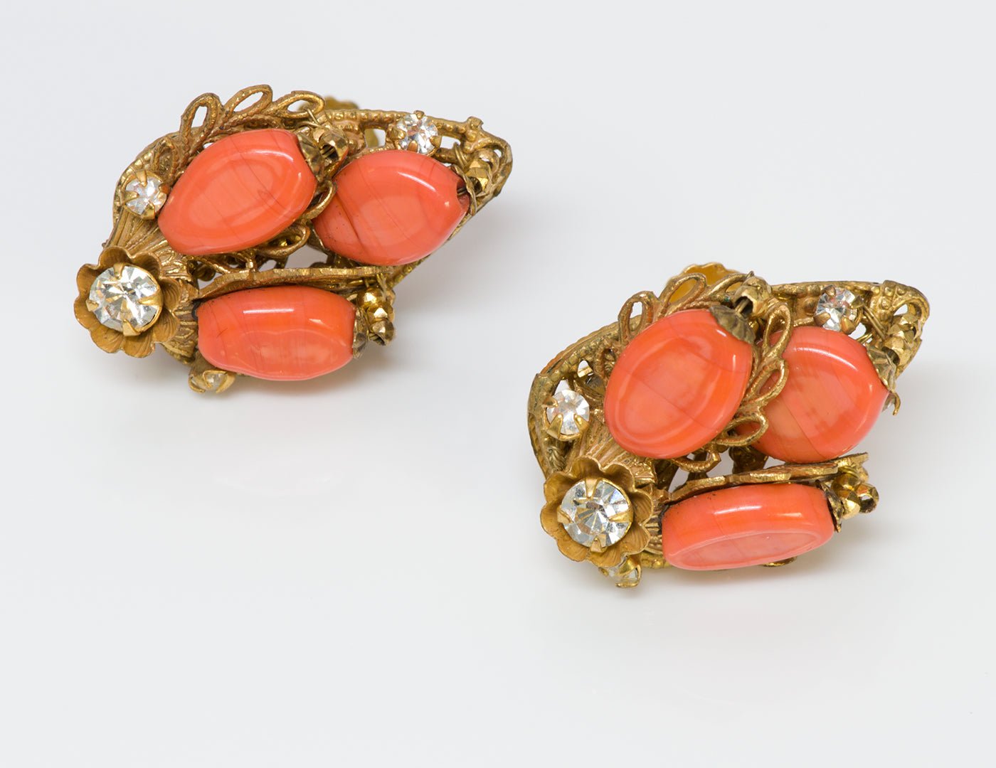 Miriam Haskell Faux Coral Glass Brooch Earrings