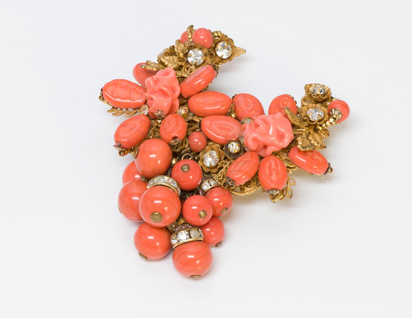 Miriam Haskell Faux Coral Glass Brooch Earrings