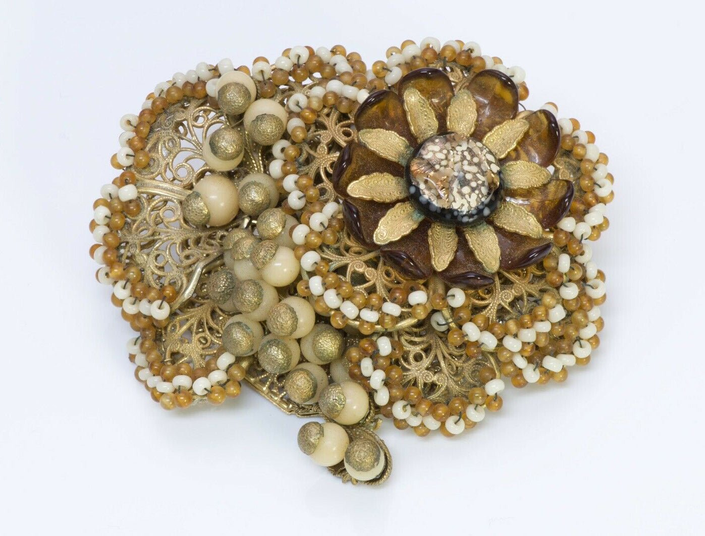 Miriam Haskell Gripoix 1950’s Glass Beads Brooch Earrings Set