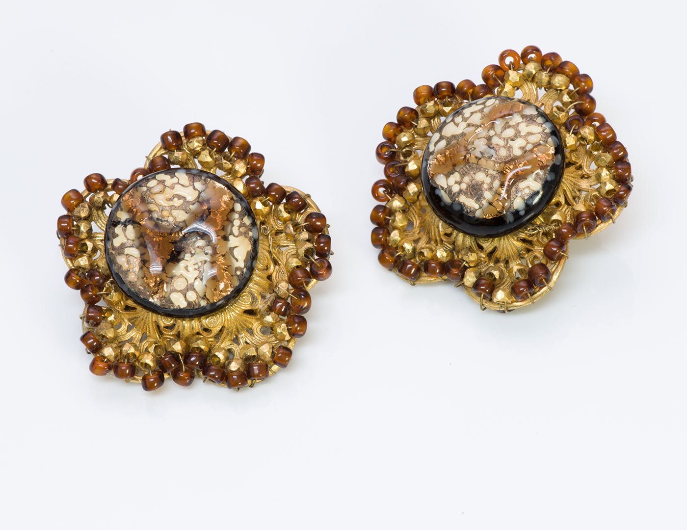Miriam Haskell Gripoix 1950’s Glass Beads Brooch Earrings Set