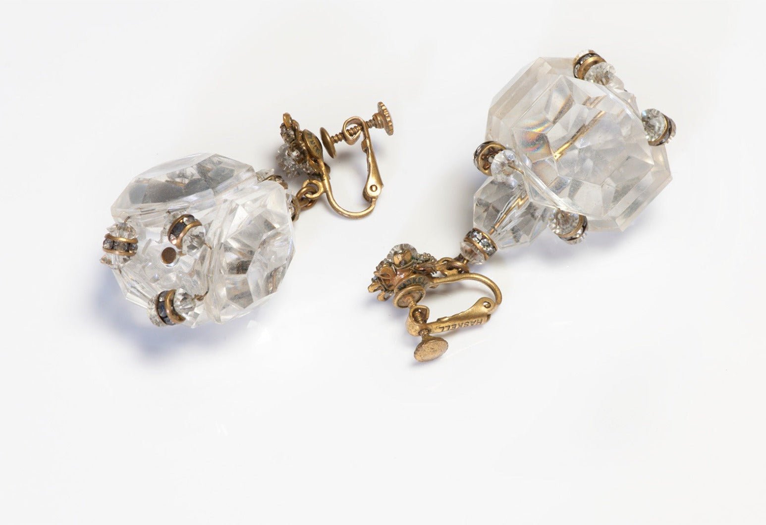 Miriam Haskell Long Lucite Crystal Beads Drop Earrings