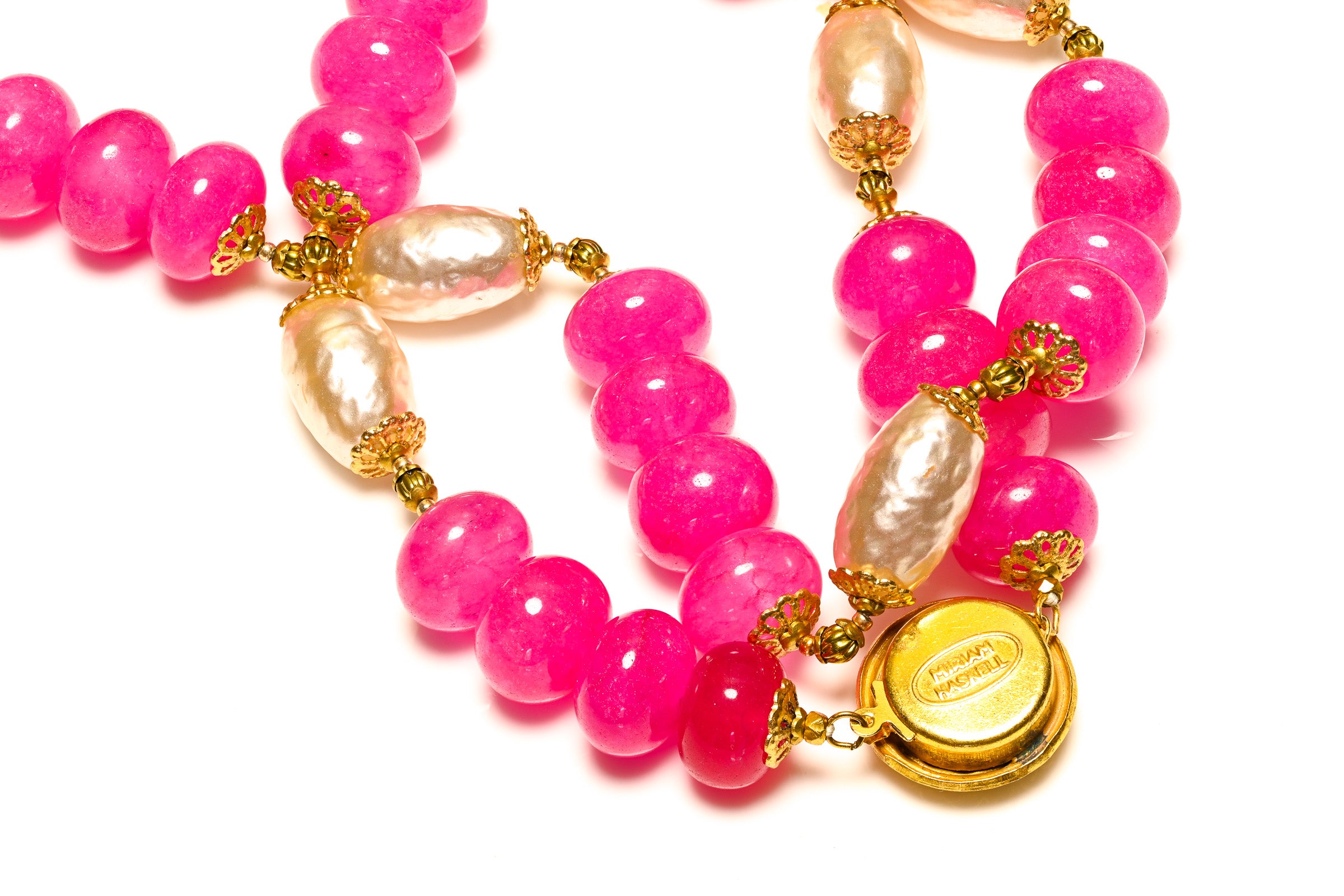 Vintage Miriam Haskell Pink Glass Beads Pearl Earrings Necklace Set 2