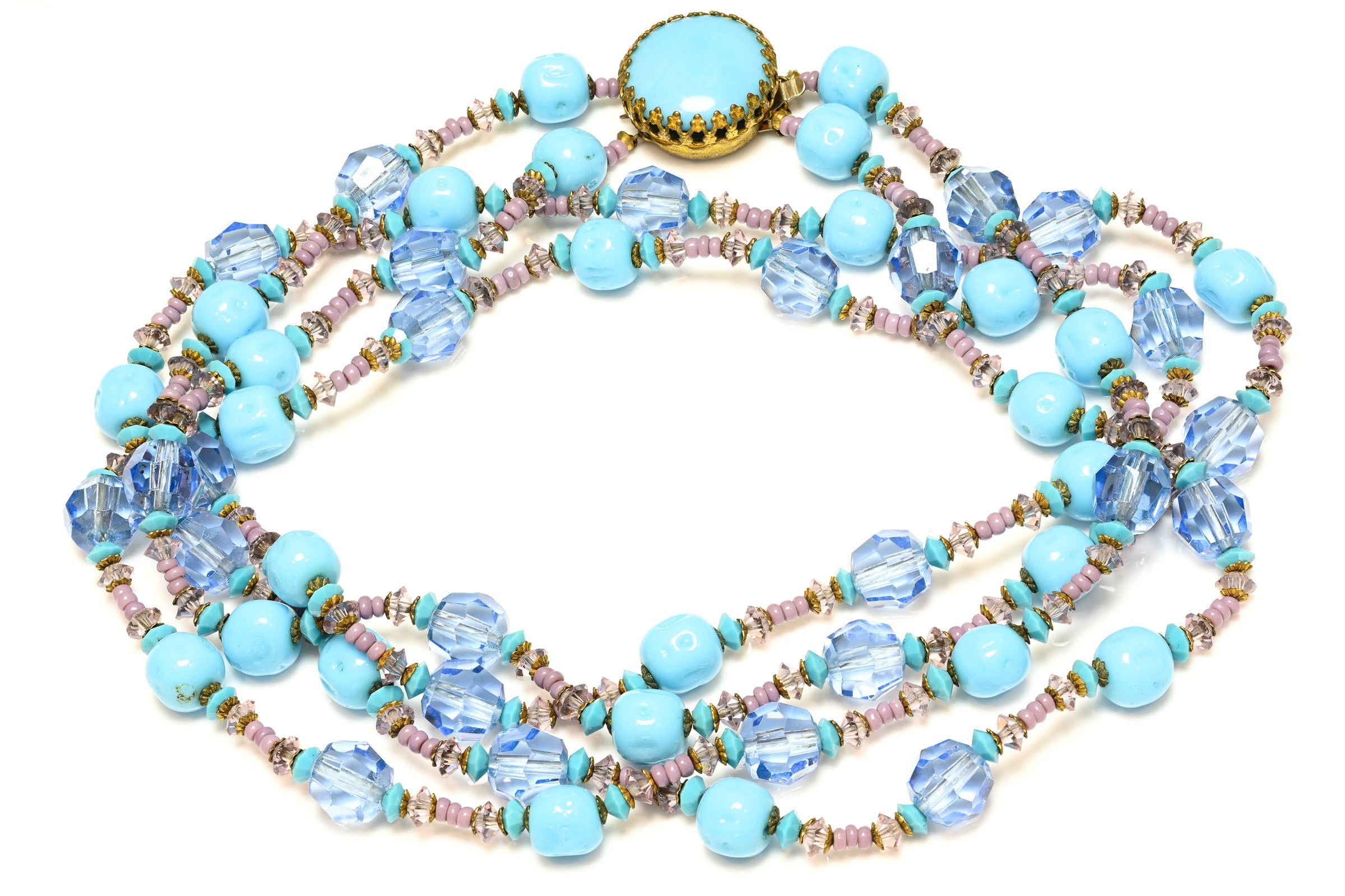 Vintage 1950's Miriam Haskell Blue Purple Glass Beads Sautoir Necklace